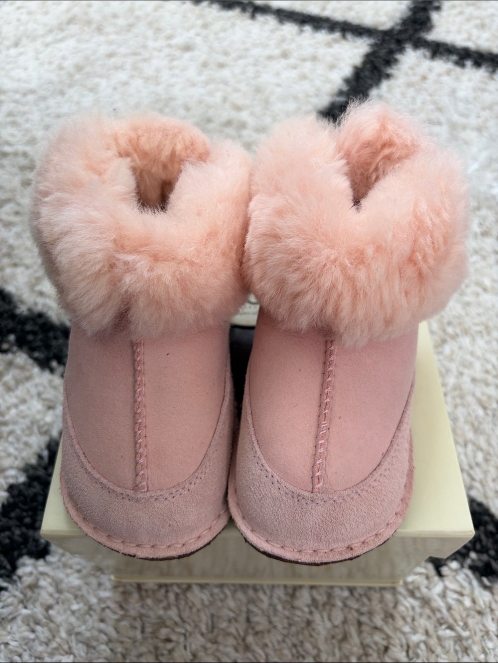 UGG Pink Fleece-Cuff Kids Booties